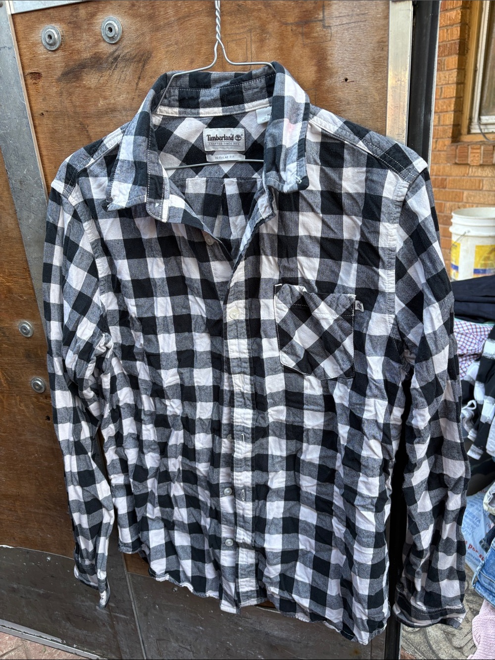 Timberland Black and White Buffalo Check Button-Down Shirt